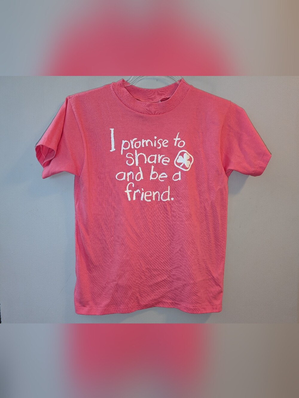 Girl Guides Of Canada Sparks Pink I Promise to Share and Be a Friend Tee Sz 7 8